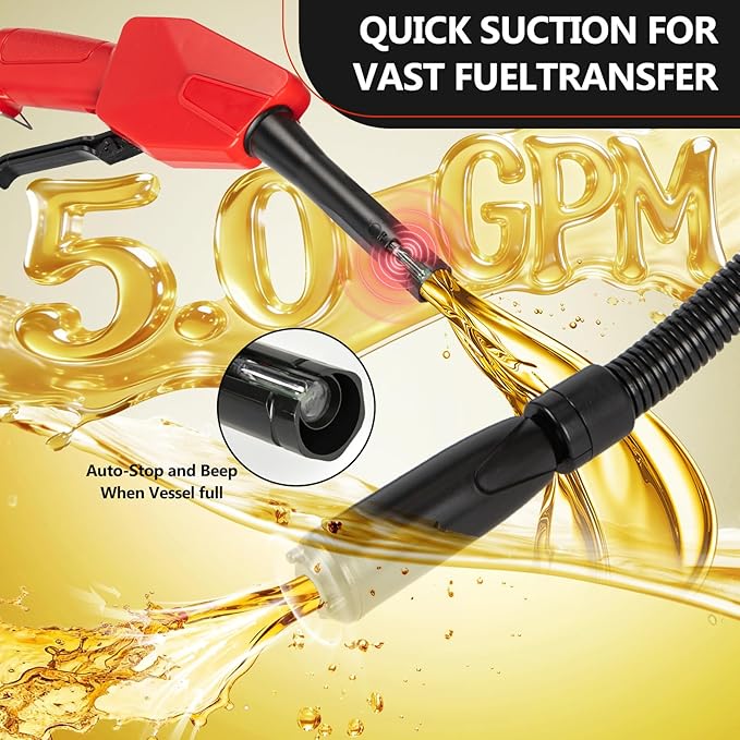5GPM Cordless Fuel Transfer Pump,Auto-Stop & Hand Nozzle, Compatible with DeWalt 20V & Milwaukee 18V Batteries, 51'' hose,Vertical Operated Gas Can Pump for Diesel,Gasoline(Bare Tool)