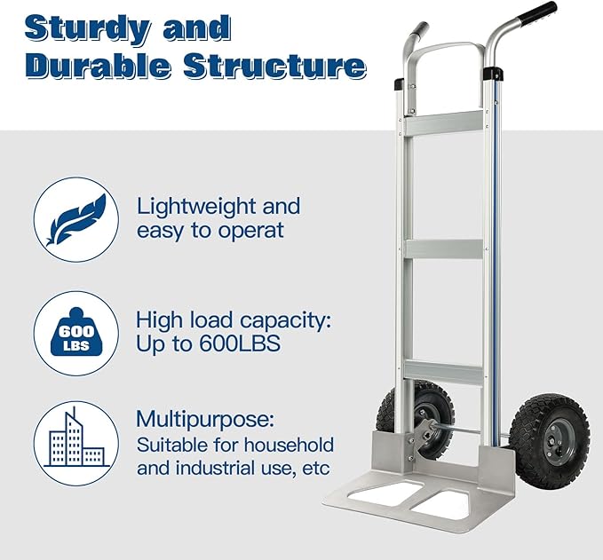 Hand Truck Heavy Duty, Hand Truck Dolly 400lbs Capacity, Dolly Cart with Pneumatic Tire for Moving Home, Workshop, Office (400LB)