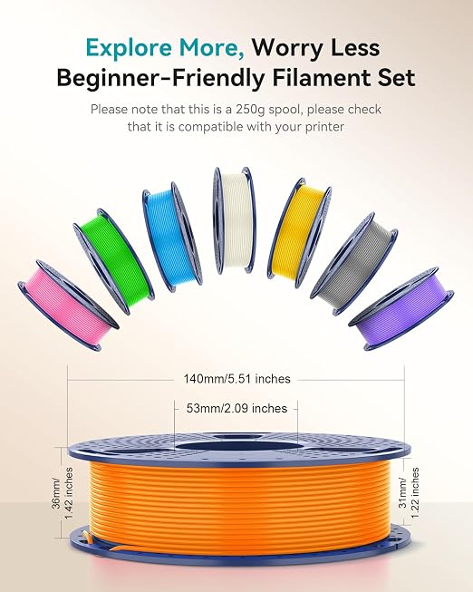 SUNLU Clear PLA Filament 1.75mm Bundle, 3D Printer Filament Bundle Multicolor, Individually Vacuum Packed, 250g Spool, 4 Rolls, Transparent Series-Clear+Red+Orange+Blue