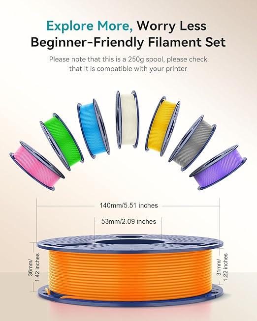 SUNLU PETG Filament 1.75mm Bundle, Individually Vacuum Packed, 250g Spool, 8 Rolls, Midnight+Grey+Cyan+Oak+Olive Green+Bone White+Coffee Brown+Beige