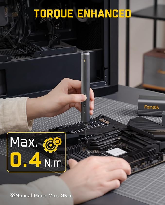 Fanttik E2 Max Mini Electric Screwdriver, Electric Screwdriver Cordless, Max 0.4N.m, 50 Magnetic Bits, 5/32'' Hex, Magnetic Storage, Repair Tool for Electronics Phone Camera Laptop Watch