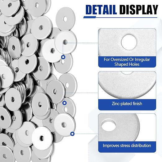 Yaocom 200 Pieces 3/16" x 1" Zinc Fender Washers Thickness 2mm Fender Washers for Wood and Wet Environment