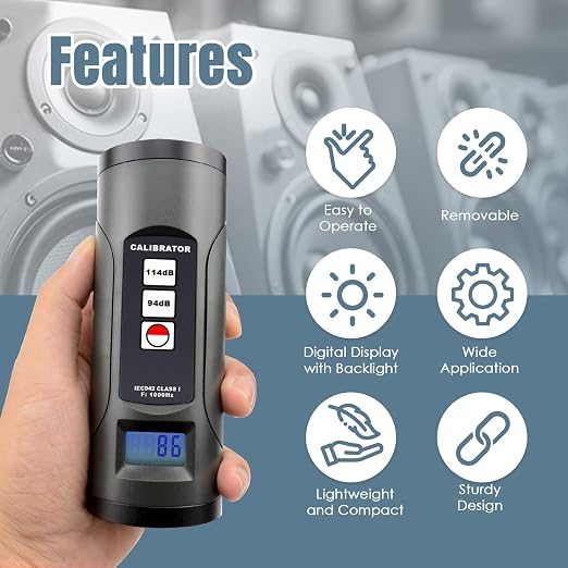 Sound Level Calibrator, Sound Decibel Calibrator, Digital Sound Meter Calibrator 94dB & 114dB for 1 inch and 1/2 inch Microphone Check with LCD Display