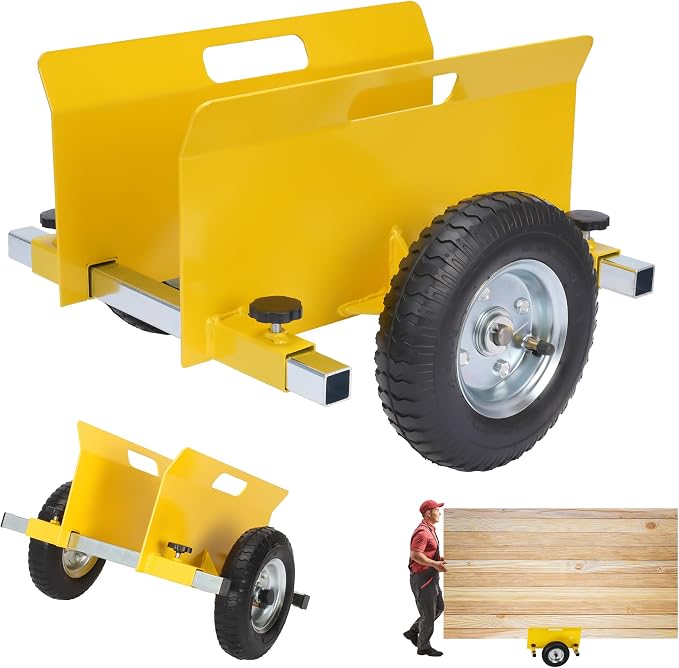 Heavy Duty Panel Dolly Yellow Cart 660LBS Capacity Door Dollies with 8" Pneumatic Wheels, Adjustable Drywall Mover Panel Drywall Cart Material Handling All Terrain Slab Dolly