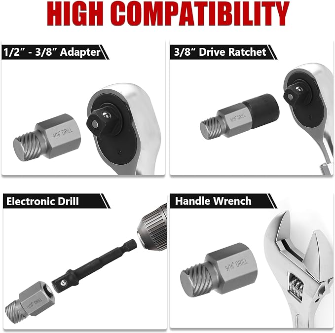 27-Piece Screw Extractor Set, 3/8" Inch Drive Easy Out Bolt Extractor kit Multi-Spline Hex Head for Removing Broken Studs Bolts Socket Screws