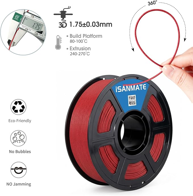 iSANMATE 3D Printer Filament ASA Marble Red Granite, UV & Weather Resistant ASA Filament Perfect for Outdoor Functional Parts, for Bambu Lab 3D Printers,AMS,AMSLite, 1kg Spool (2.2lbs)