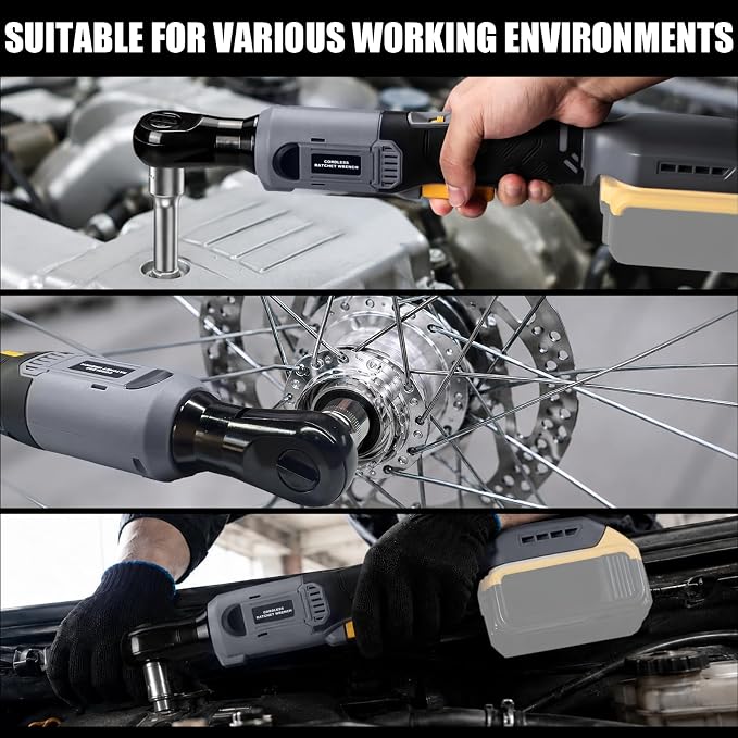 3/8" Cordless Ratchet Wrench Compatible With DEWALT 20V MAX Battery(Tool Only), 89Ft-Lbs(120N.m), Electric Ratchet Wrench Set with Variable Speed, LED Light, 5 Sockets, 3" Extension Bar, 1/2" Adapter