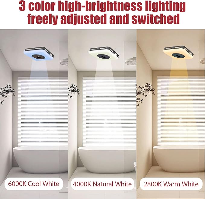 Bathroom Exhaust Fan with Bluetooth Speaker, Bathroom Fan Light, 230 CFM 1.0 Sone, Strong Wind Force & Very Quiet, Noise-cancelling Bluetooth speakers, 7 color dynamic lighting, Play Easy Install