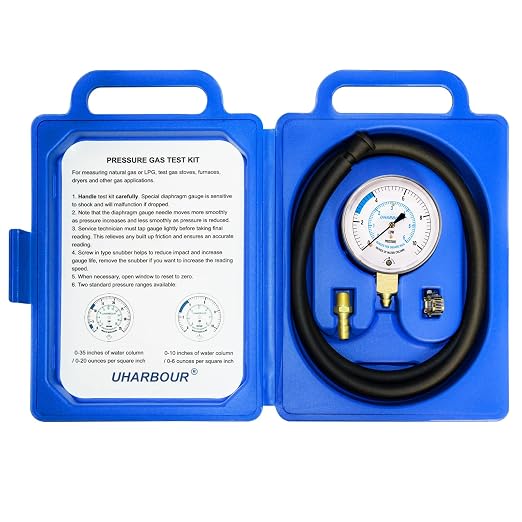 Manometer Gas Pressure Tester, Manometer LP Gas Pressure Tester Gauge 0-10" W.C, 1/8" NPT Fitting with Barbed Connection, 40" Hose