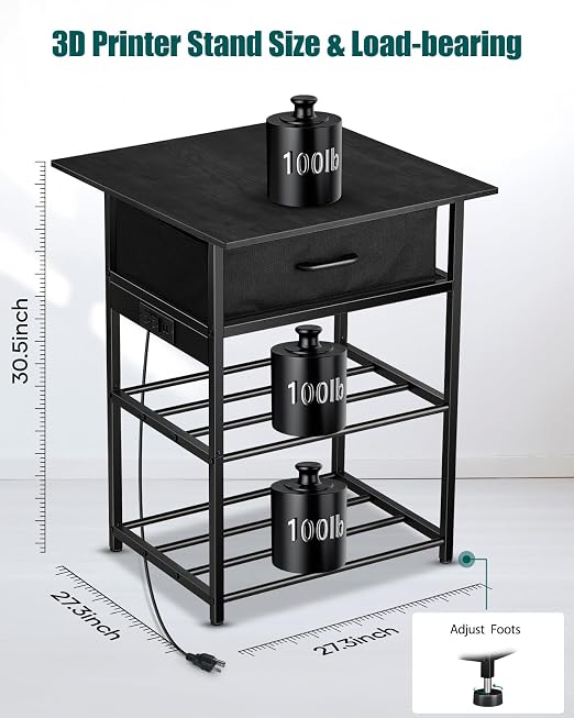 AHOWPD 3D Printer Table with Filament Storage - 3D Printer Stand Shelf Filament Storage Rack Heavy Duty 3D Printer Desk with Drawer for Workshop Studio Office