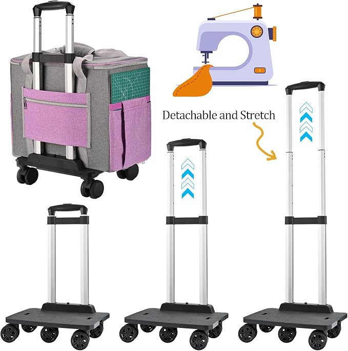 FINESUN Sewing Machine Case with Wheels, Rolling Sewing Machine Bag, Universal Craft Storage Bag for Brother Singer Janome and Most Embroidery Machine Carrying Tote Bag Purple