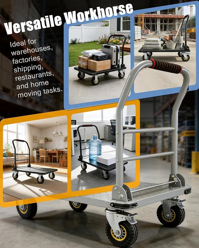 Garvee 1800LBS Platform Truck Cart, 36"x24" Large Utility Push Cart with 6" Swivel Wheels with Brakes, Foldable Hand Truck for for Groceries,Garage,Warehouse, White
