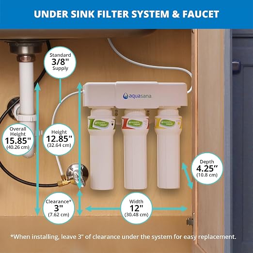 Aquasana Under Sink Water Filter System - Reduces PFAS, Lead, & Chlorine in Drinking Water - Under Counter Claryum Filtration for Kitchen - 3-Stage Max Flow - Oil-Rubbed Bronze Faucet - AQ-5300+.62