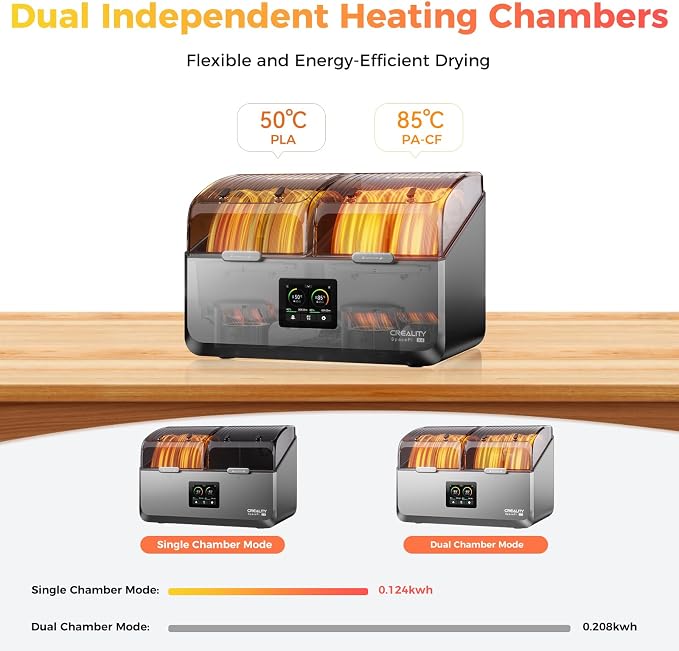 Official Creality Filament Dryer 4 Spools Fathers Day Gift, Space Pi X4 Filament Storage Box, 85℃ Max Temperature, Dual Independent Heating Chambers, Power Saving for PLA PETG ABS TPU ASA PC PA PAHT