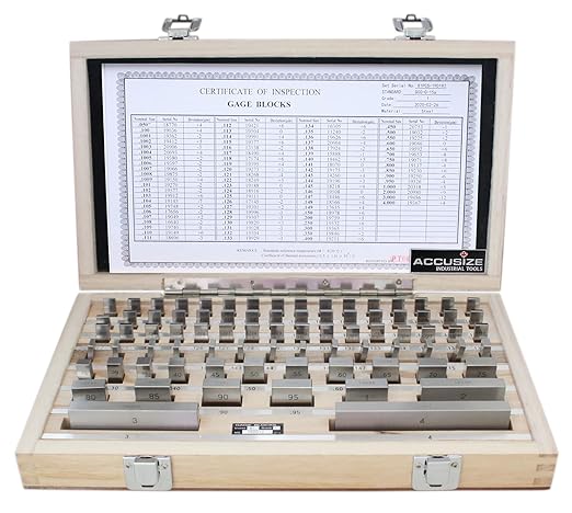 Accusize Steel Gage Block Set, Grade AS-1, 81 Pc, P900-S582 | ASME B89.1.9-2002, Hardened Steel, Corrosion-Resistant, with Certificate of Inspection
