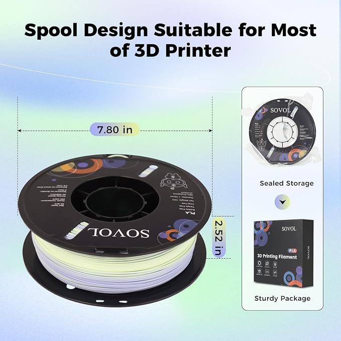 Sovol 3D Printer Matte Multicolored Fast Change Rainbow PLA 1kg (2.2 lbs) Spool 3D Printing Materials, Dimensional Accuracy +/- 0.03 mm, 1.75 mm, Matte Sea Salt