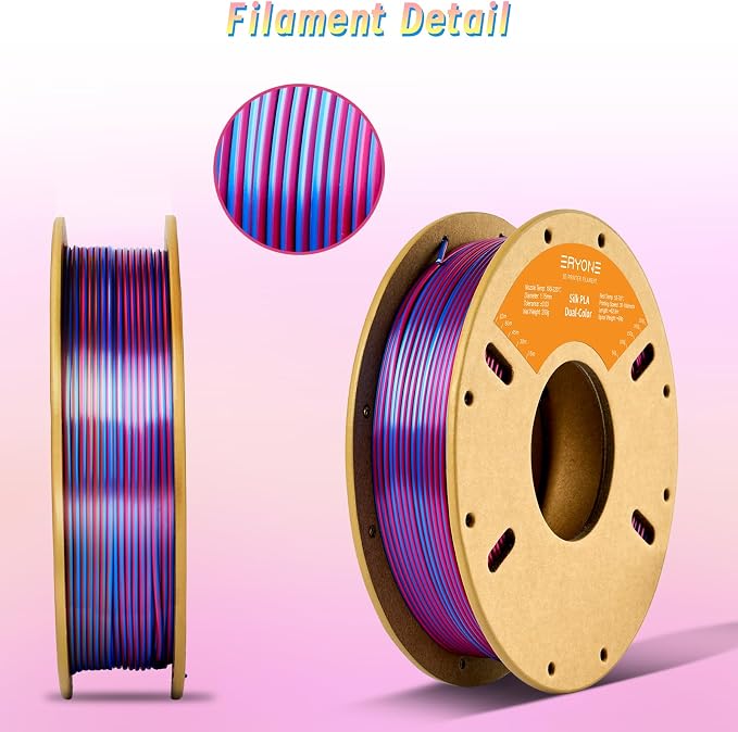 ERYONE PLA Filament 3D Printer Filament Multicolor 1.75mm +/- 0.03mm, PLA Filament 250g Spool, Silk Dual Color Red Blue