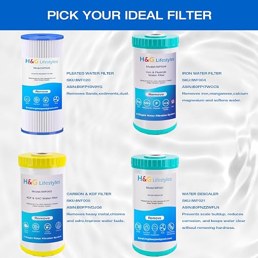 H&G Lifestyles 10" x 4.5" Whole House KDF and Carbon Water Filter | Reduce Chlorine Heavy Metal Improve Water Taste,Compatible with 84637, WPX5BB97P, PC10, 355214-45, 355215-45, WP10BB97P