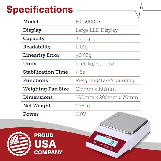 Fristaden Lab Digital Balance - USA Company - 3000g Capacity with Genuine 0.01g Precision, Analytical Scale Ideal for Scientific Research, Home Labs & Academic Use