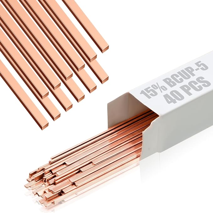 Tandefio 15% Silver Brazing Rods AWS BCuP-5 40 Sticks, Silver Solder Flat Welding Rods 0.050"x1/8"x10" for Air Conditioning, Refrigerator, Cold Storage & HVAC Units, Phos Copper Brazing Alloys