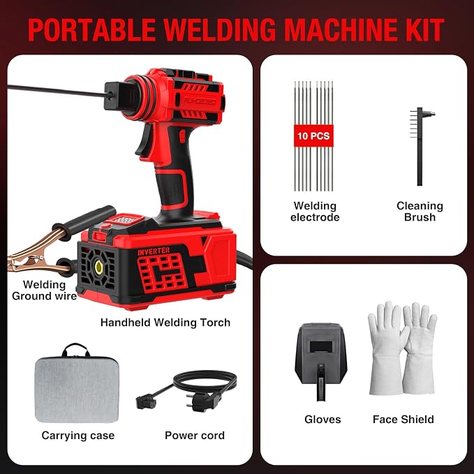 Portable Welding Machine 110V AUHOBJEQ – Fast Plug & Play Cable Storage, Low-Center Gravity Grip, LED Light & Digital Display for Precision, Lightweight Handheld Arc Welder