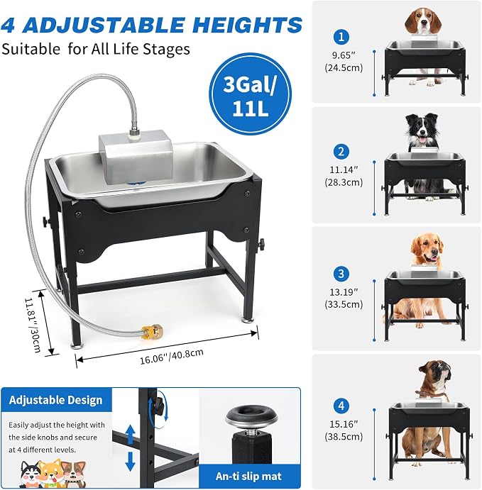 3 Gallons Elevated Automatic Water Dispenser for Dogs,4 Height Adjustable Outside Dog Water Bowl,Stainless Steel Dog Self Watering Bowl Livestock