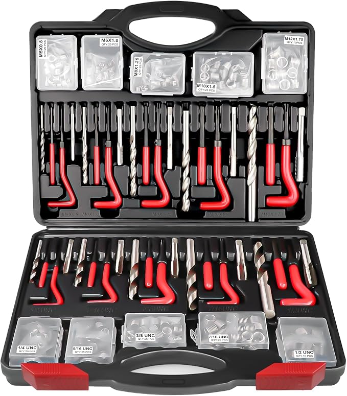 301Pcs Helicoil Thread Repair Kit, Metric & SAE Rethreading Tool | Multi-Size Kit with HSS Drill Bits Inserts Taps Break Off Tools for Automotive Engine, Spark Plug, Stud Bolt Repair
