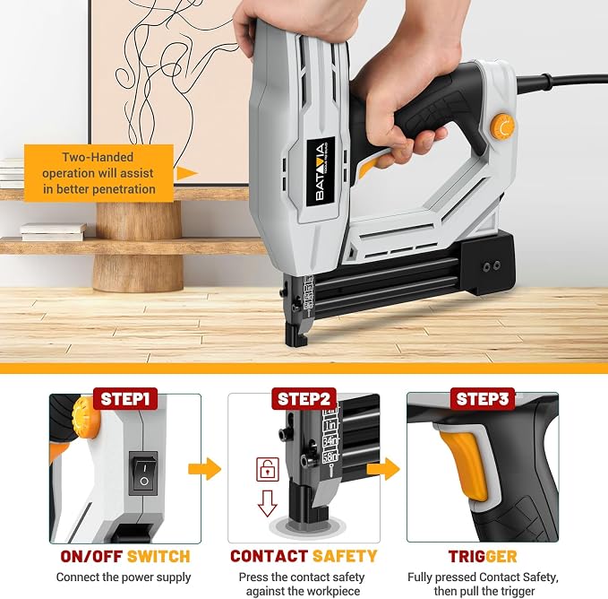 Electric Nail Gun, Batavia 2-in-1 Staple Gun Brad Nailer 18 Gauge for Heavy Duty, 120V Stapler Gun for Upholstery, Carpentry, DIY, 1/4'' Narrow Crown Staples 200pcs and Nails 800pcs Included