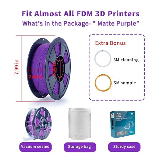 ZIRO Matte PLA Filament 1.75mm, Pure Color No-Shine 3D Printer Filament, High Toughness 3D Printing Material, Dimensional Accuracy +/- 0.03mm, Military Purple (Matte)