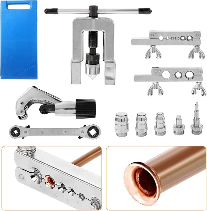 BEAMNOVA Flaring Tool Kit for Copper Tubing Brake Line, 9 Sizes 1/8" to 3/4" Single Flare Set with Cutter & Case for HVAC Refrigeration