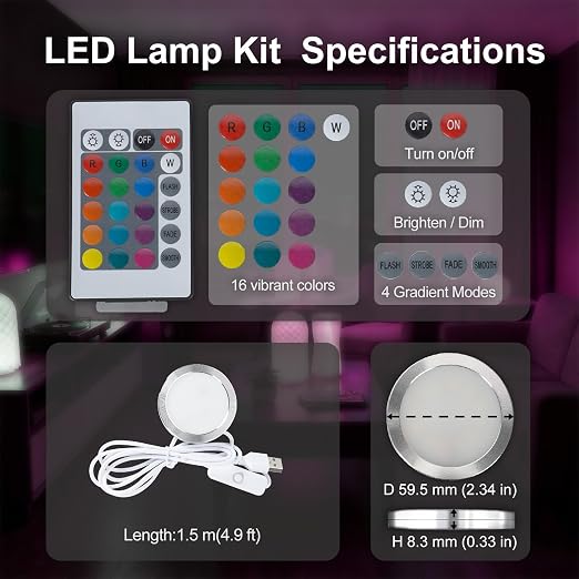 20PCS Remote Control RGB Light LED Lamp Kit 001,Power Failure Memory Function for Bambu Lab Multicolor Makerworld for Anycubic Makeronline 3D Printer Light DIY Hardware Model Parts USB