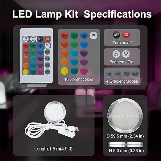 1PCS Remote Control RGB Light LED Lamp Kit 001,Power Failure Memory Function for Bambu Lab Multicolor Makerworld for Anycubic Makeronline 3D Printer Light DIY Hardware Model Parts USB