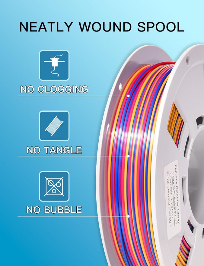 PINBALL Silk Rainbow 3D Printer Filament Bundle, Shiny Multicolor PLA Filament Fast Color Change, 250g Spool, 4 Rolls, 4 Colors