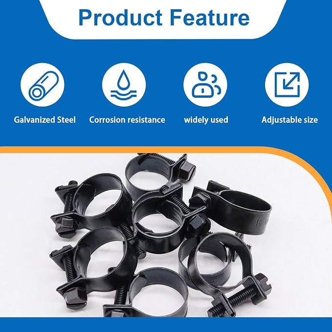 Tnisesm 32Pcs 1/4" 5/16" 3/8" Fuel Injection Gas Line Hose Clamps Black Clip Pipe Clamp Assortment Kit, Hoses Clamps Sleeving,for Automotive Diesel Petrol Pipe