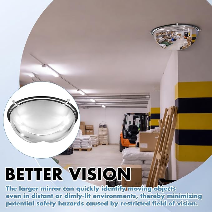Sintuff 1 Pcs 18'' 270 Degree Corner Dome Mirror, Impact-Resistant Acrylic Corner Dome, High Viewing Angle, Security and Safety Mirror for Blindspot