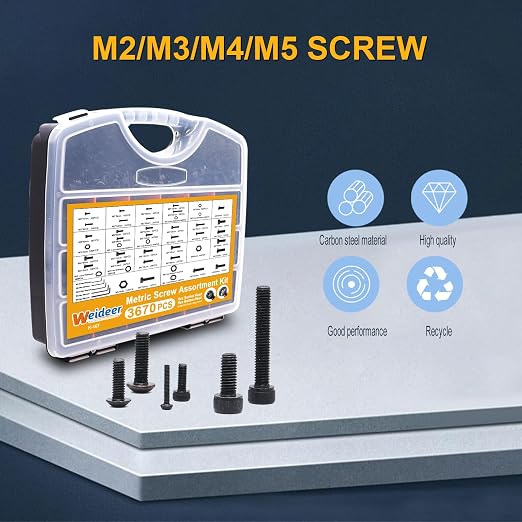 weideer 2322pcs Metric Screws Assortment,M3 Screw Assortment Kit,M3x4MM-35MM,12.9 Alloy Steel Hex Socket Head 10.9 Alloy Steel Hex Button Head,Bolts Nuts and Washers with Allen Wrench for 3D Printing