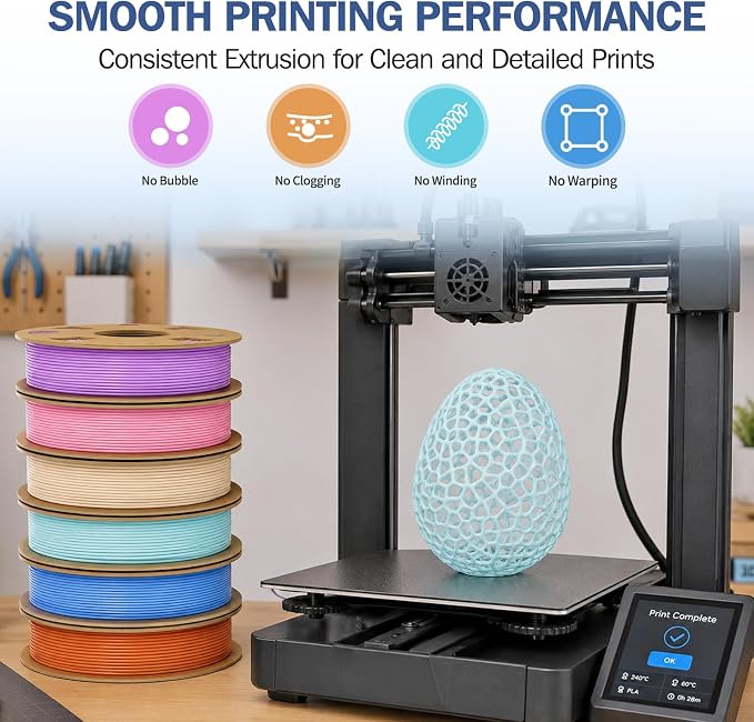 PLA 3D Printer Filament Bundle 1.75mm, 6 Colors Pastel 250g Each | Dimensional Accuracy +/- 0.02 mm, Compatible with Most FDM 3D Printers, For DIY Projects, Models and Crafts