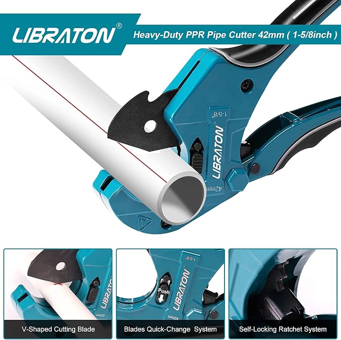 Libraton PVC Cutter 1-5/8"，PVC Pipe Cutter, Pex Cutter 1-1/4", Mini Tube Cutter 1/8" to 7/8", with Replacement Blade, PTFE Sealing Tapes