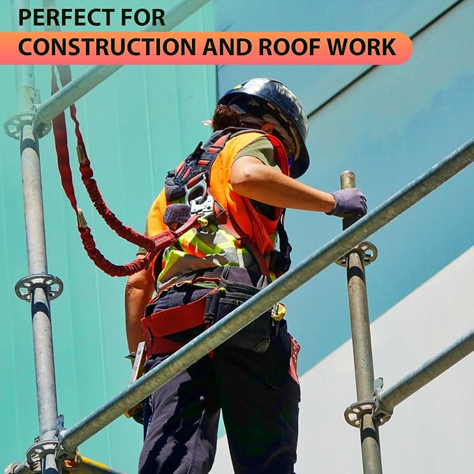 Fall Protection Safety Belt With Shock Absorbing Lanyard, Full Body Construction Protection Fall Arrest ANSI Compliant