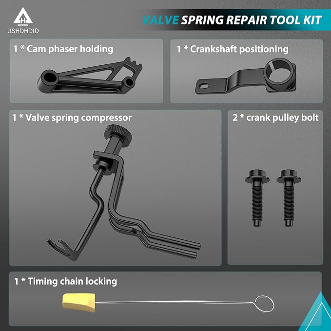 Timing Belt Tools Set Fits for Ford 4.6L, 5.4L 6.8L 3V Engines, Including Cam Phaser Holder Tool, Timing Chain Locking Wedge Tool, Valve Spring Compressor Tool, Crankshaft Positioning Pulley Bolt Tool