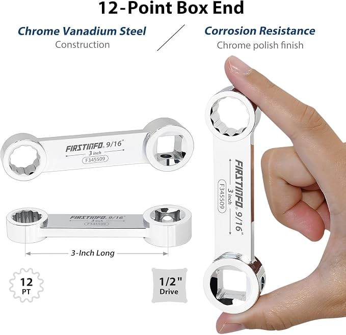 FIRSTINFO 8-Piece 1/2" Drive SAE 12-Point Box End Torque Adapter Set | 9/16-1 in sizes • 3 in center-to-center length • CR-V steel • Blow-mold case & tray • Made in Taiwan