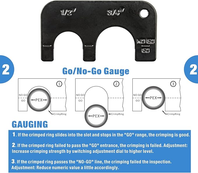 IWISS Combo Angle Head Pex Pipe Plumbing Crimping Tool for Copper Crimp Jaw Sets 1/2" & 3/4" with Go/No-Go Crimp Gauge