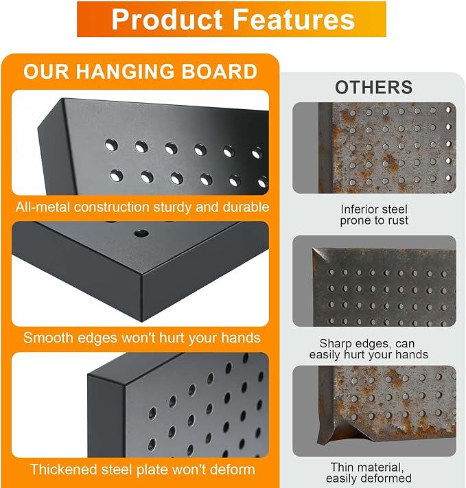 Metal Pegboard Panels, Heavy Duty Peg Boards, 24" x 12" Pegboards | Wall Organizer, Peg Board for Walls Home, Garage Tool Storage, Office Organization, Craft Room, Kitchen, Black
