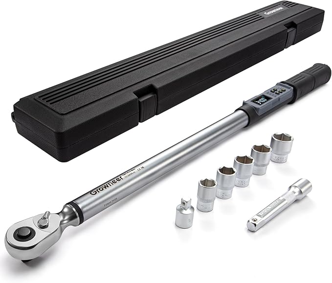 GROWNEER Upgraded Digital Torque Wrench, 12.5-250.7 Ft-lbs/17-340 Nm, 1/2'' Drive Automotive Rachet Torque Wrench with Buzzer & Colorful LED Indicator, Electronic Wrench Set for Car Tires Auto Repair