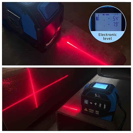 4-in-1 Laser Tape Measure with Laser Level Crosshairs | 130ft/40m Laser Distance + 16ft/5m AutoLock Tape | Backlit LCD Display (Ft/Inch/M/mm & Fractions) | for DIY, Construction, Interior Design