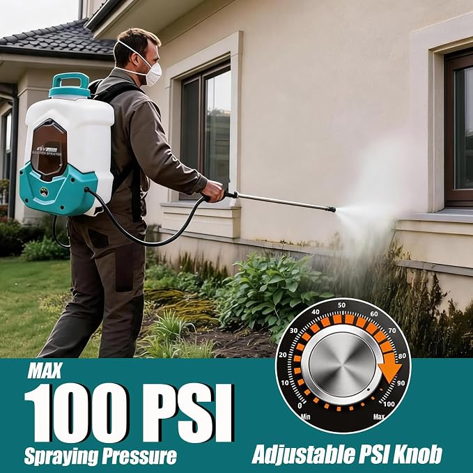 Battery Powered Backpack Sprayer Compatible with Ma-Kita 18V Battery, 100 PSI Electric Garden Sprayer 4 Gallon with 4.0Ah Battery, 6 Hours of Runtime, Telescopic Wand, 8 Nozzles for Weed Pest Control