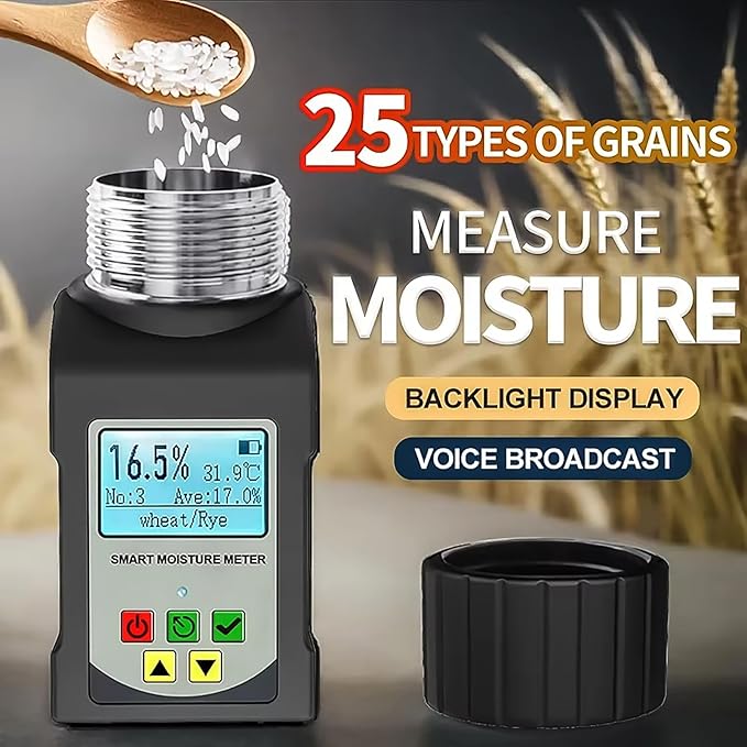 Grain Moisture Tester Portable Cup-Type Meter for 25 Grains Including Wheat, Corn, Coffee, High Precision with Temperature Compensation, Data Storage, for Farmers Food Processors & Traders - GOYOJO