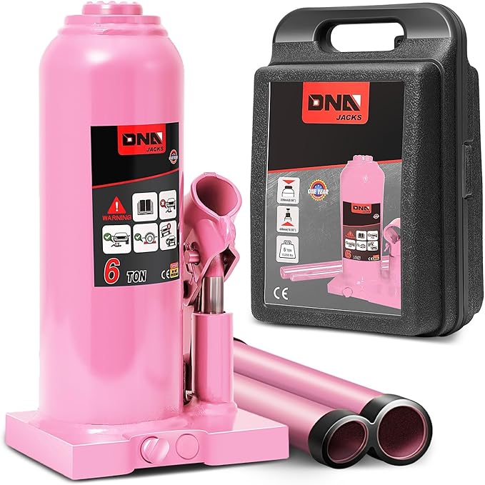 DNA Motoring 6 tons / 13228 lbs Lifting Automotive Welded Hydraulic Bottle Jack for Repair Vehicle, Pickup, Truck, w/Manual Handle, Pink, TOOLS-00355-PK