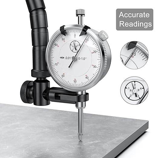 HDLNKAK Dial Indicator 0-1'' with Magnetic Base, Dial Indicator Tools Set for Alignment, 0.001" Accuracy Measurement Tool with Flex Arm Base and Indicator Combo（ White Dial Indicator）