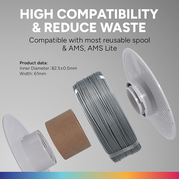OVERTURE Refill PETG 1.75mm Spoolless 3D Printer Filament, 1kg (2.2lb) Refilament for Bambu Lab Reusable Spool, Accuracy +/- 0.02 mm, Fit Most FDM 3D Printers(Space Gray)